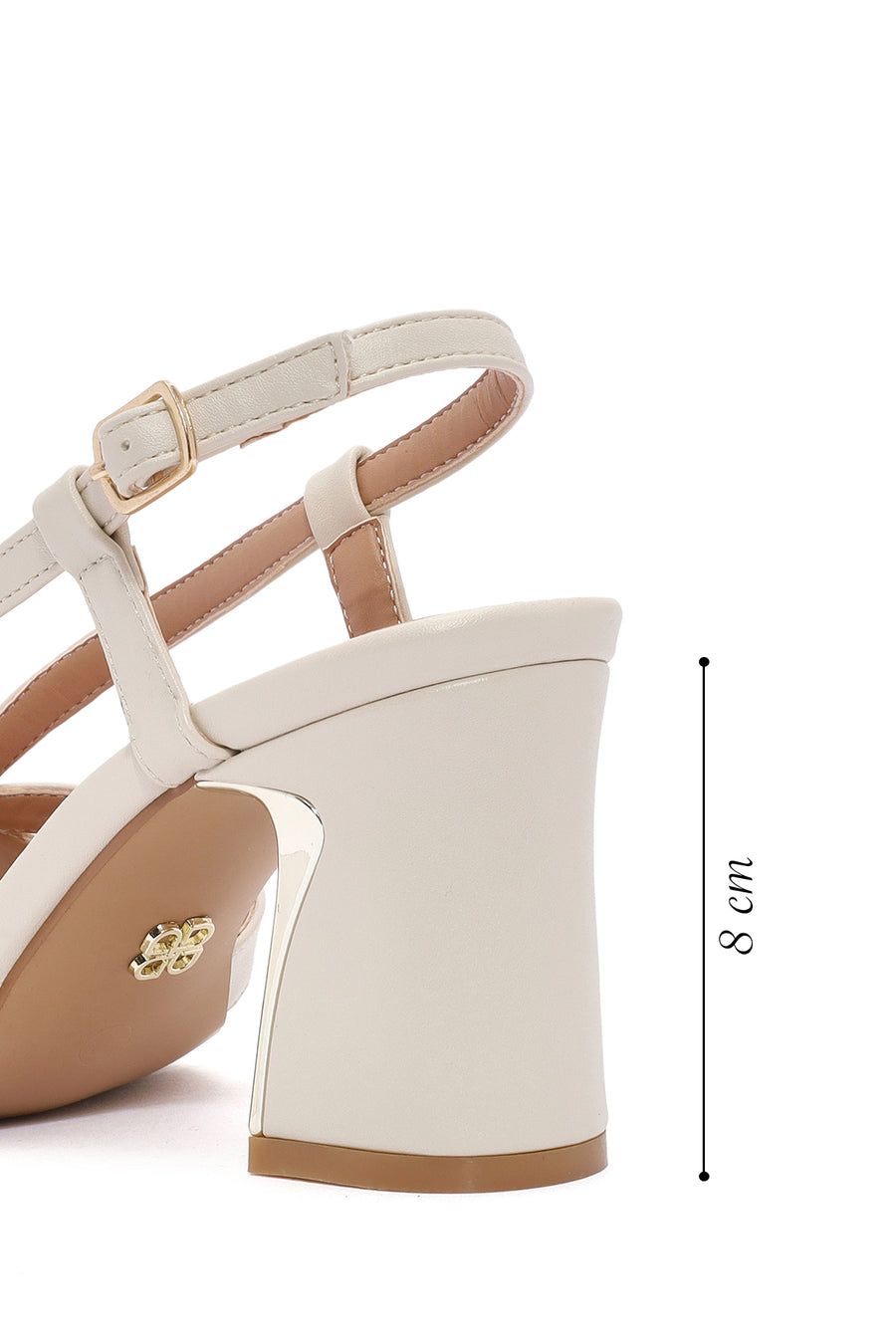 Women's Cream Ankle Buckle Thick Heel Sandals