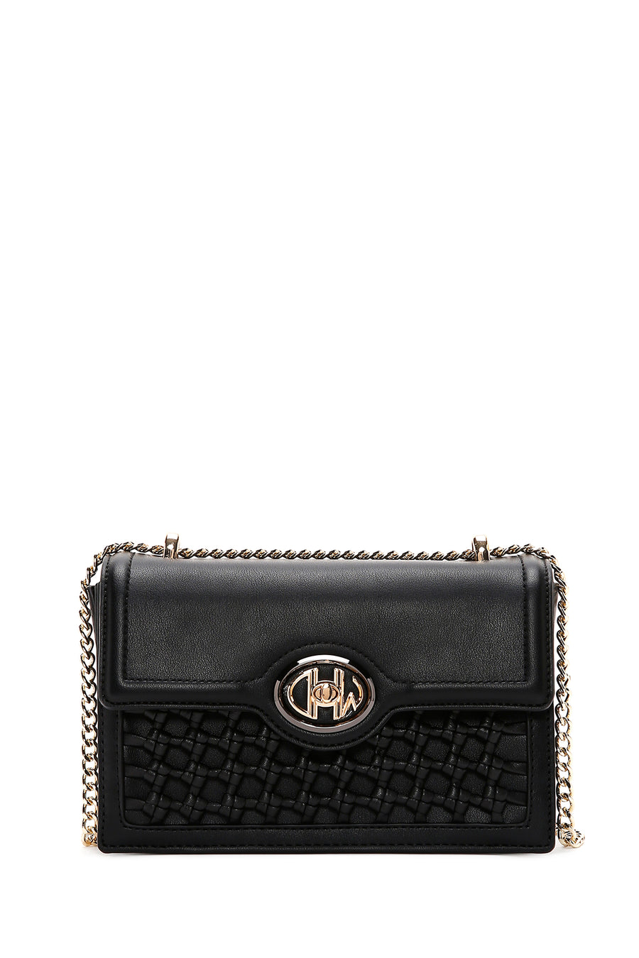 Women's Black Long Chain Strap Knitted Crossbody Bag