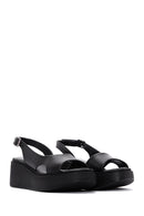Women's Black Leather Thick-Sole Comfort Sandals | Derimod