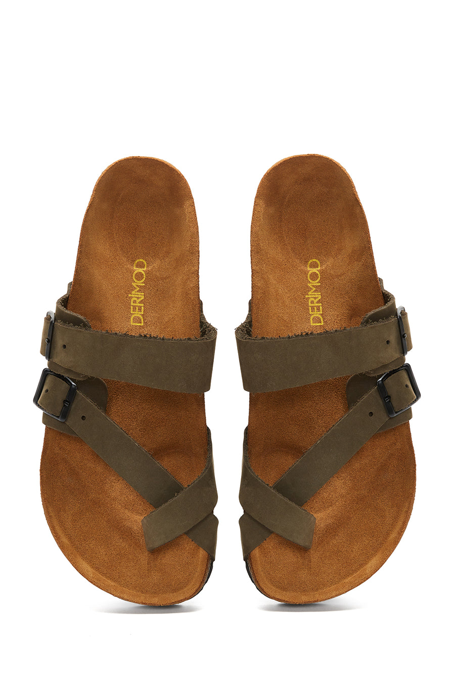 Men's Leather Double Buckle Slippers