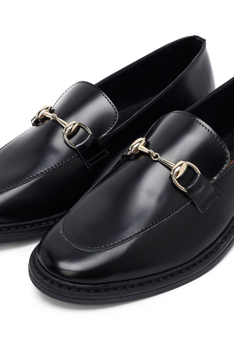 Kadın Siyah Tokalı Deri Maskülen Loafer