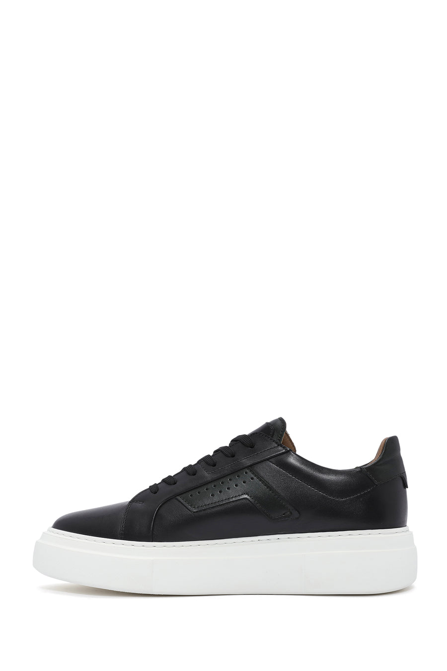 Men's Black Lace-up Thick-Sole Leather Sneaker