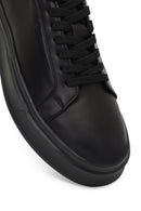 Erkek Siyah Bağcıklı Kalın Tabanlı Deri Sneaker | Derimod