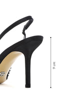 Women's Black Stoned Open Back Thin Heeled Leather Shoes | Derimod