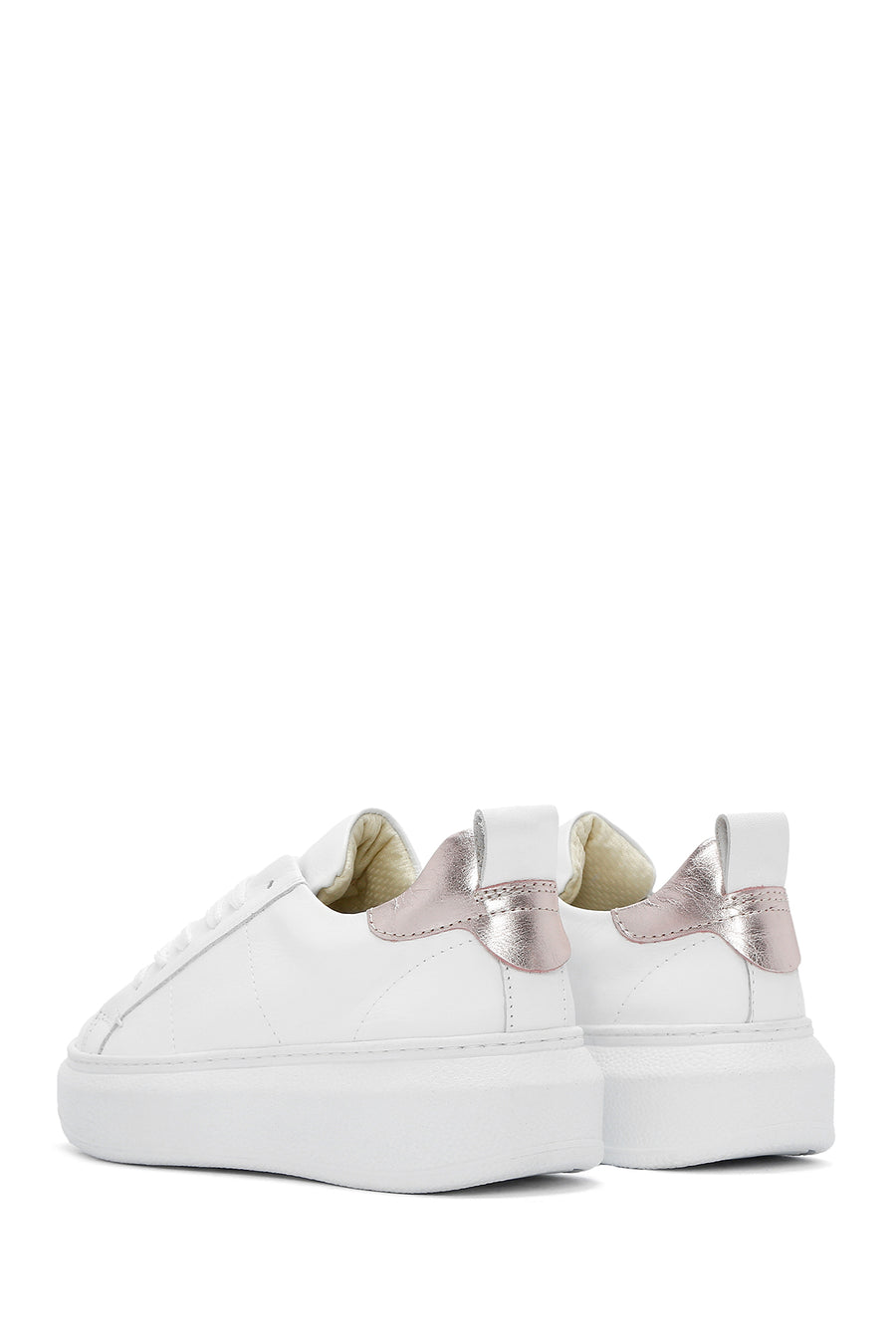 Kadın Beyaz Bağcıklı Deri Sneaker