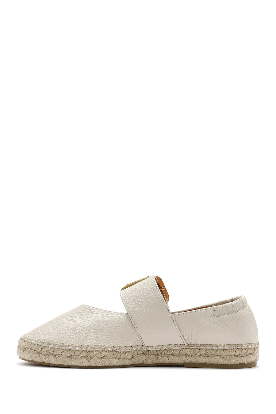 Women's Cream Buckled Leather Espadrilles