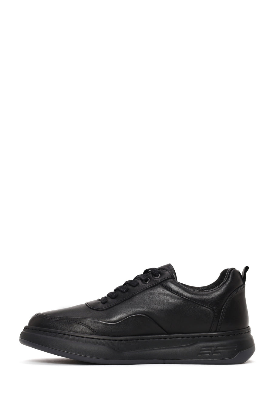 Male Black Lace-Up Thick-Soled Leather Sneaker