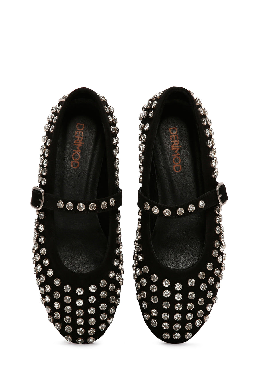 Woman Black Embellished Leather Ballet Flat