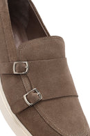 Men's Beige Double Buckle Suede Leather Loafer | Derimod