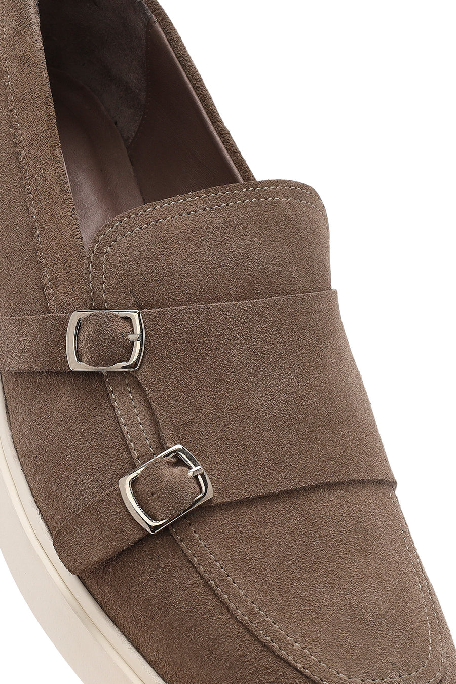 Men's Beige Double Buckle Suede Leather Casual Loafer