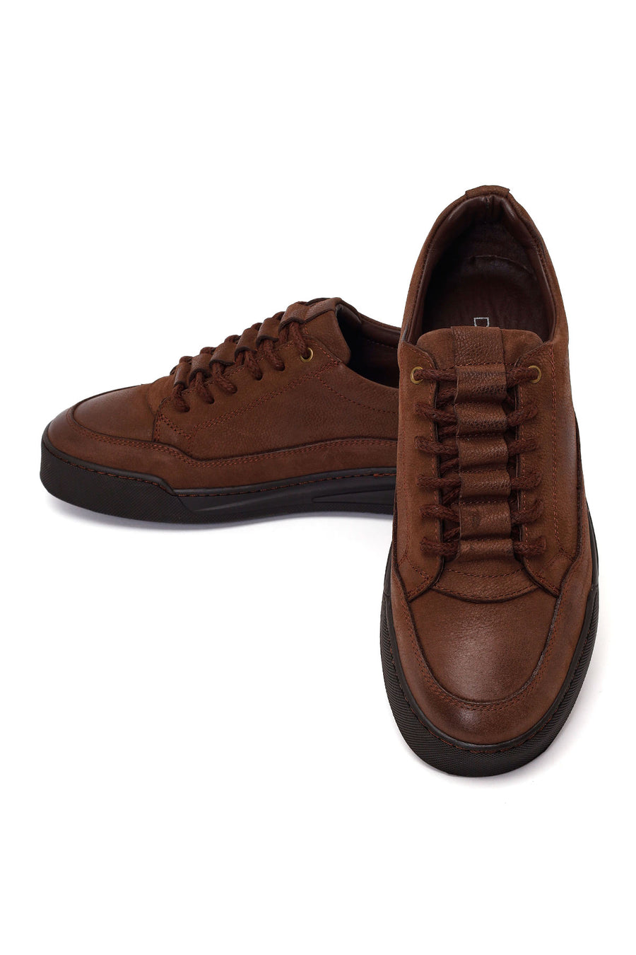 Erkek Kahverengi Bağcıklı Kalın Tabanlı Nubuk Deri Casual Sneaker