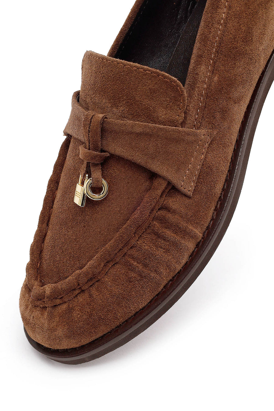 Kadın Ceviz Tokalı Süet Deri Maskülen Loafer
