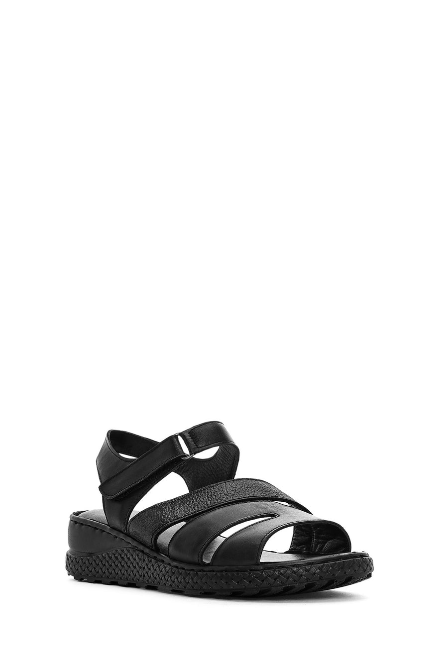 Women's Black Ankle Strap Chunky Sole Leather Comfort Sandals