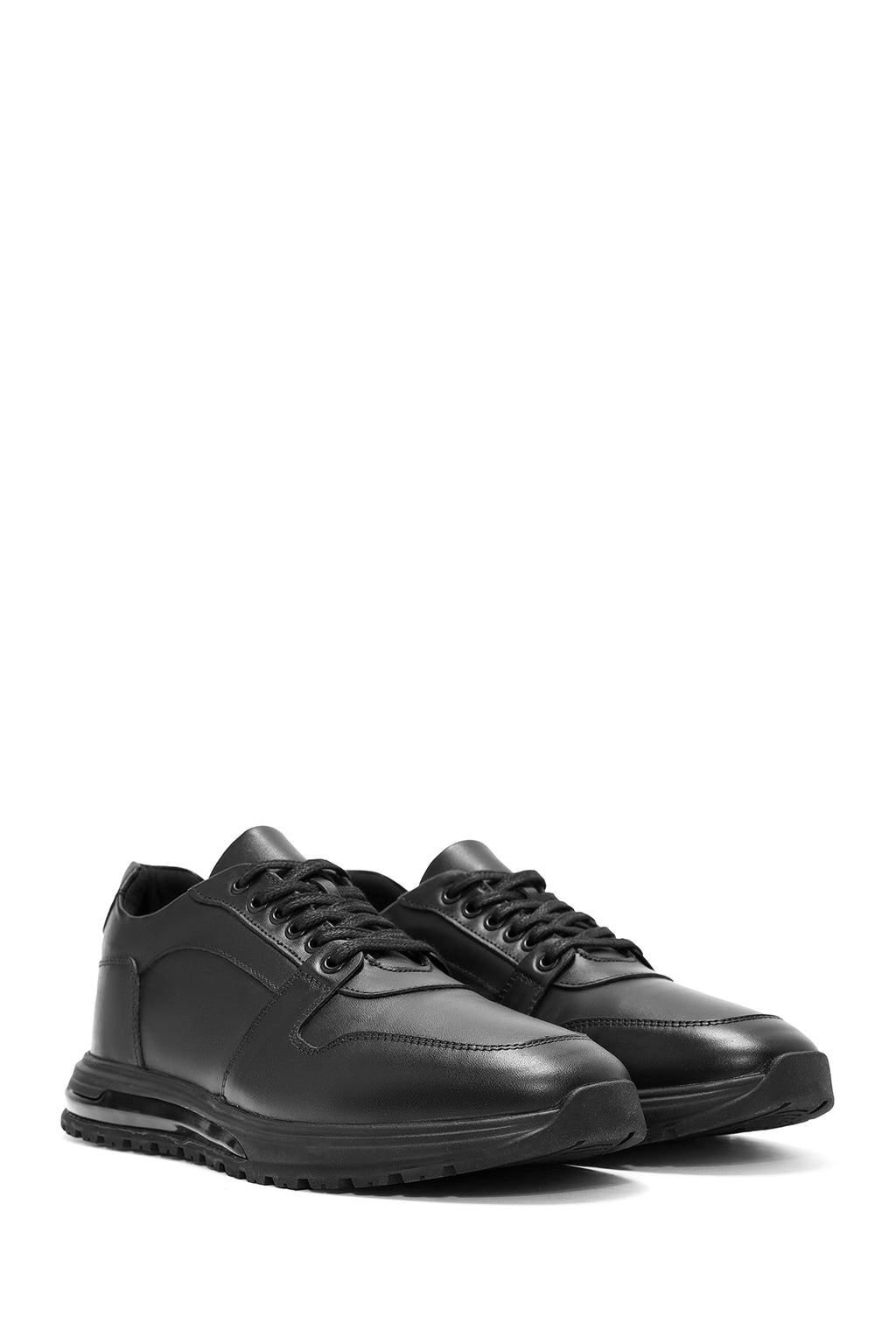Erkek Siyah Bağcıklı Deri Casual Sneaker