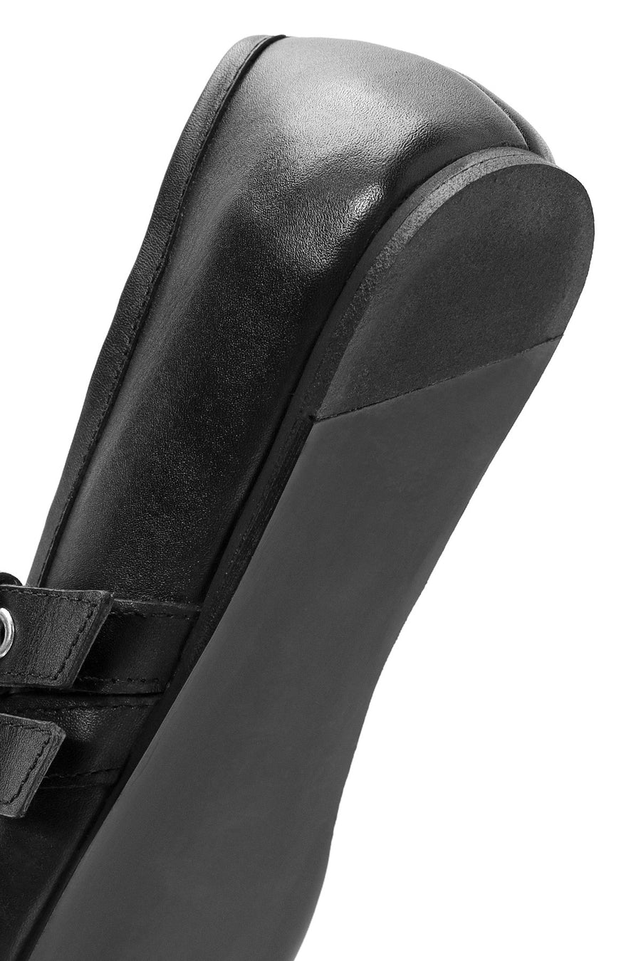 Women's Black Belted Leather Ballerina
