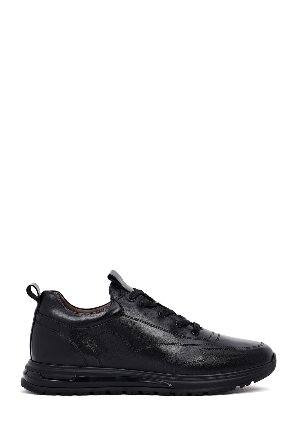 Erkek Siyah Bağcıklı Deri Casual Sneaker
