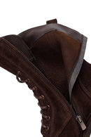 Woman Brown Zip Closure Lace-Up Chunky Heeled Suede Combat Boots | Derimod
