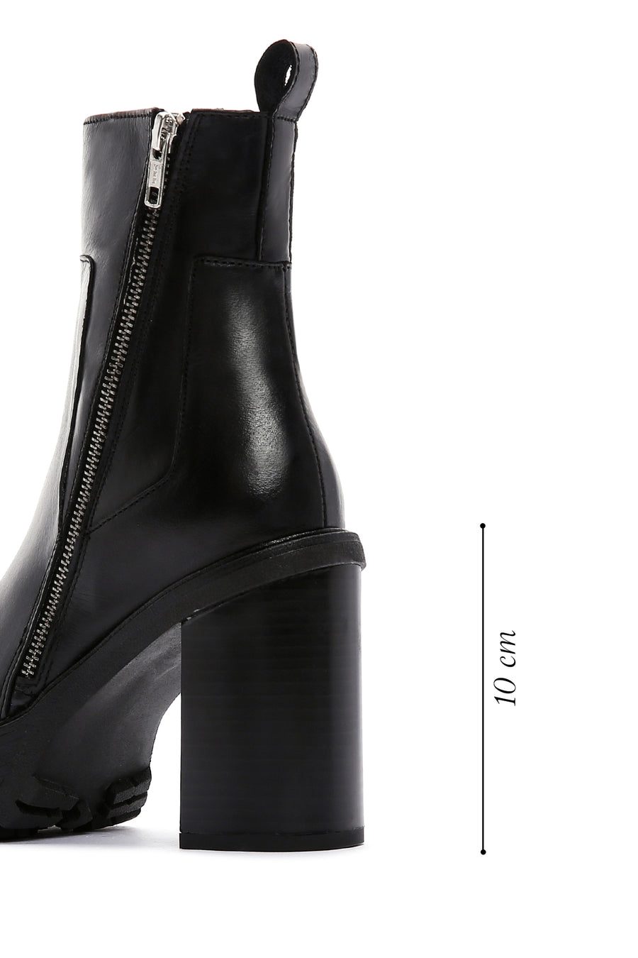 Women's Black Leather Zippered Platform Heeled Boots