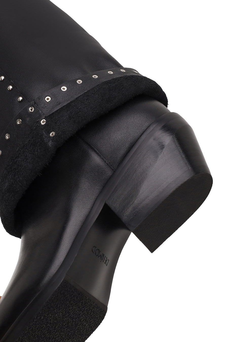 Woman Black Studded Chunky-Heeled Leather Cowboy Boots