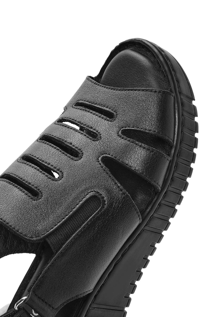 Kadın Siyah Kalın Tabanlı Deri Comfort Sandalet