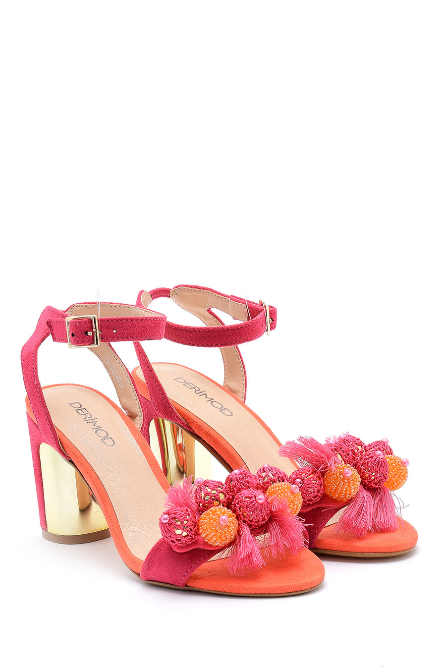 Women's Leather Accessory Detailed Heeled Shoes