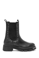 Women's Black Stone Detailed Leather Chelsea Boots | Derimod