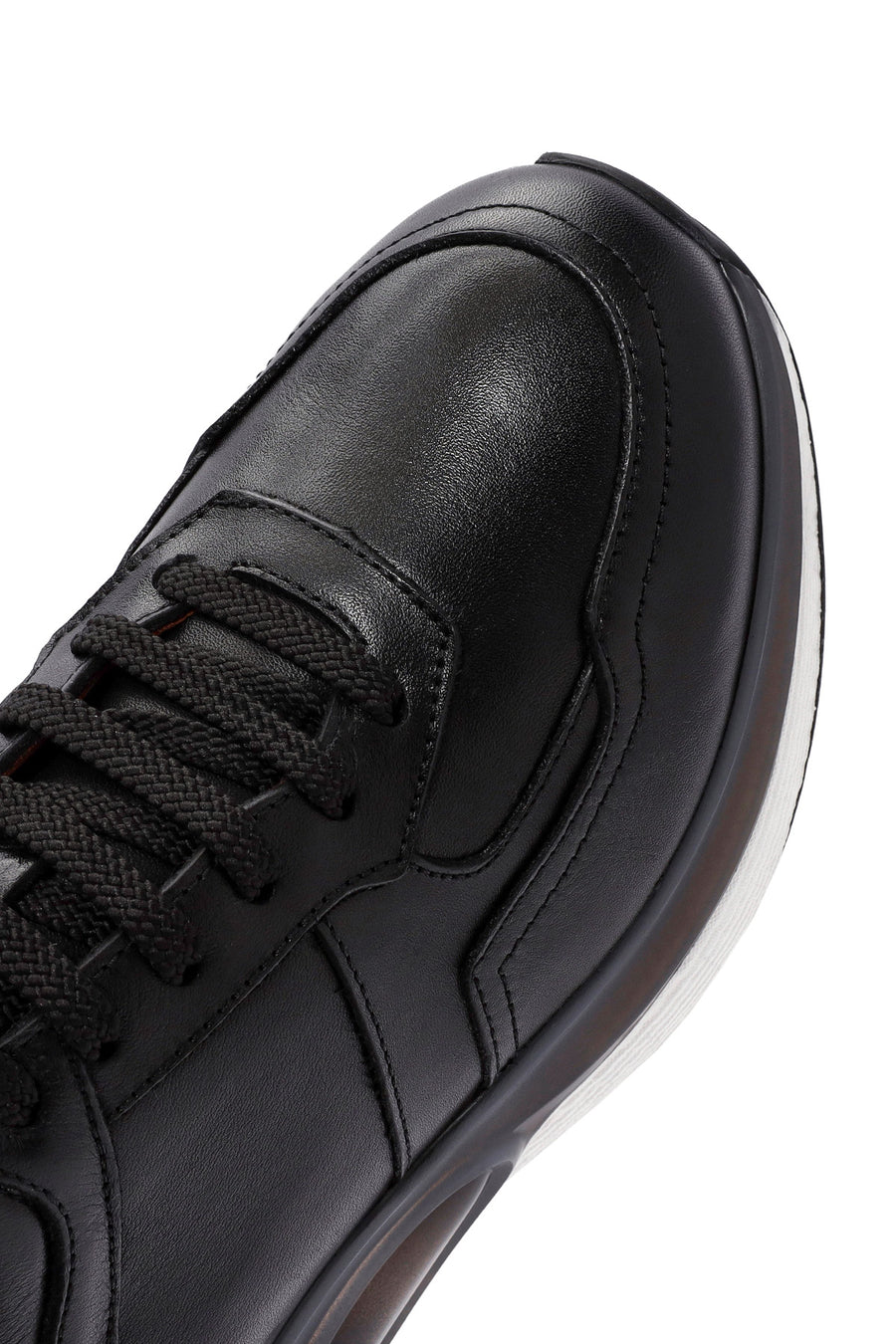 Erkek Siyah Bağcıklı Deri Sneaker