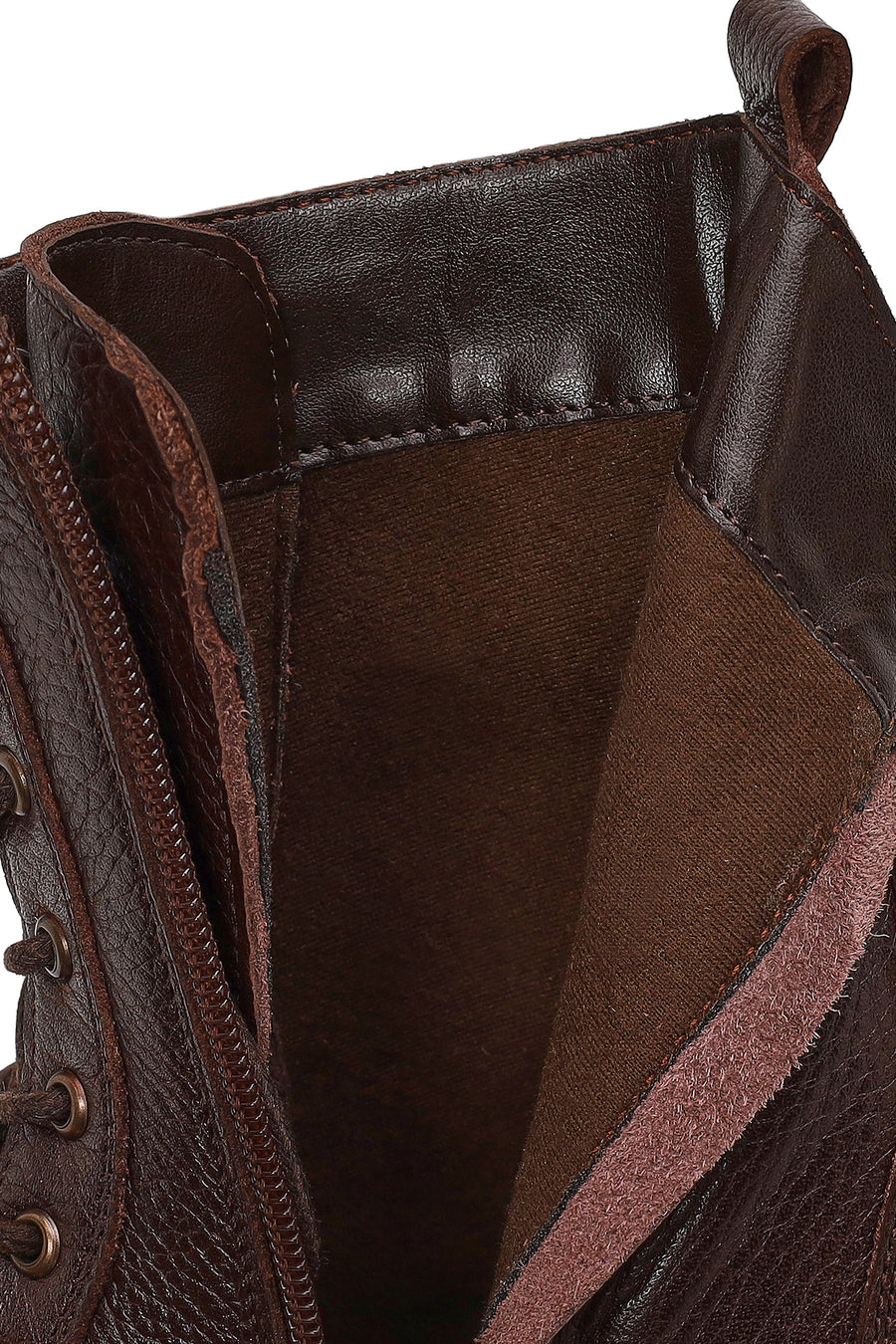 Woman Brown Zip Closure Thick-Soled Leather Combat Boots