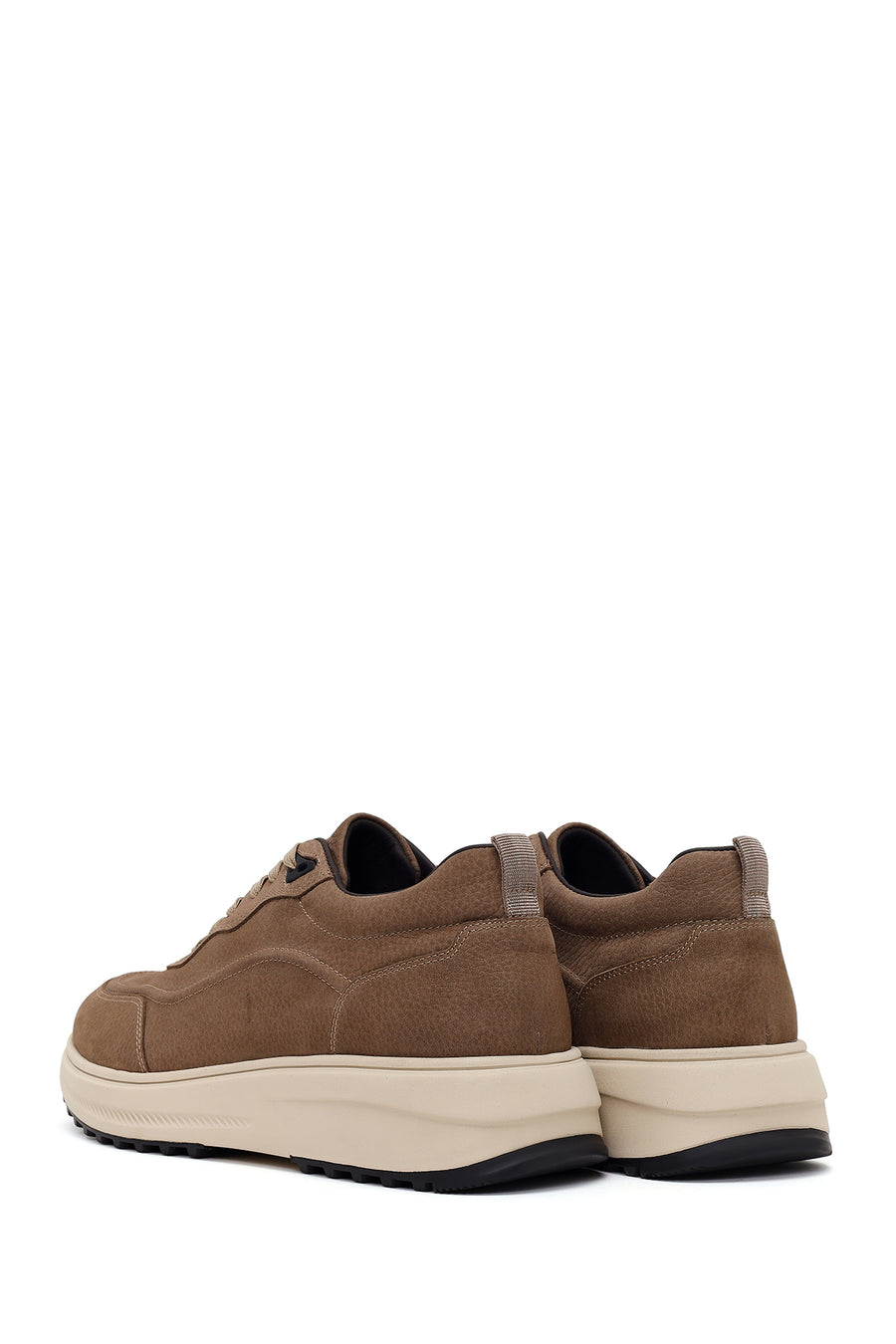 Erkek Vizon Bağcıklı Kalın Tabanlı Nubuk Deri Sneaker