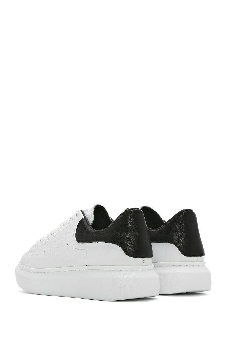 Erkek Beyaz Bağcıklı Kalın Tabanlı Deri Sneaker