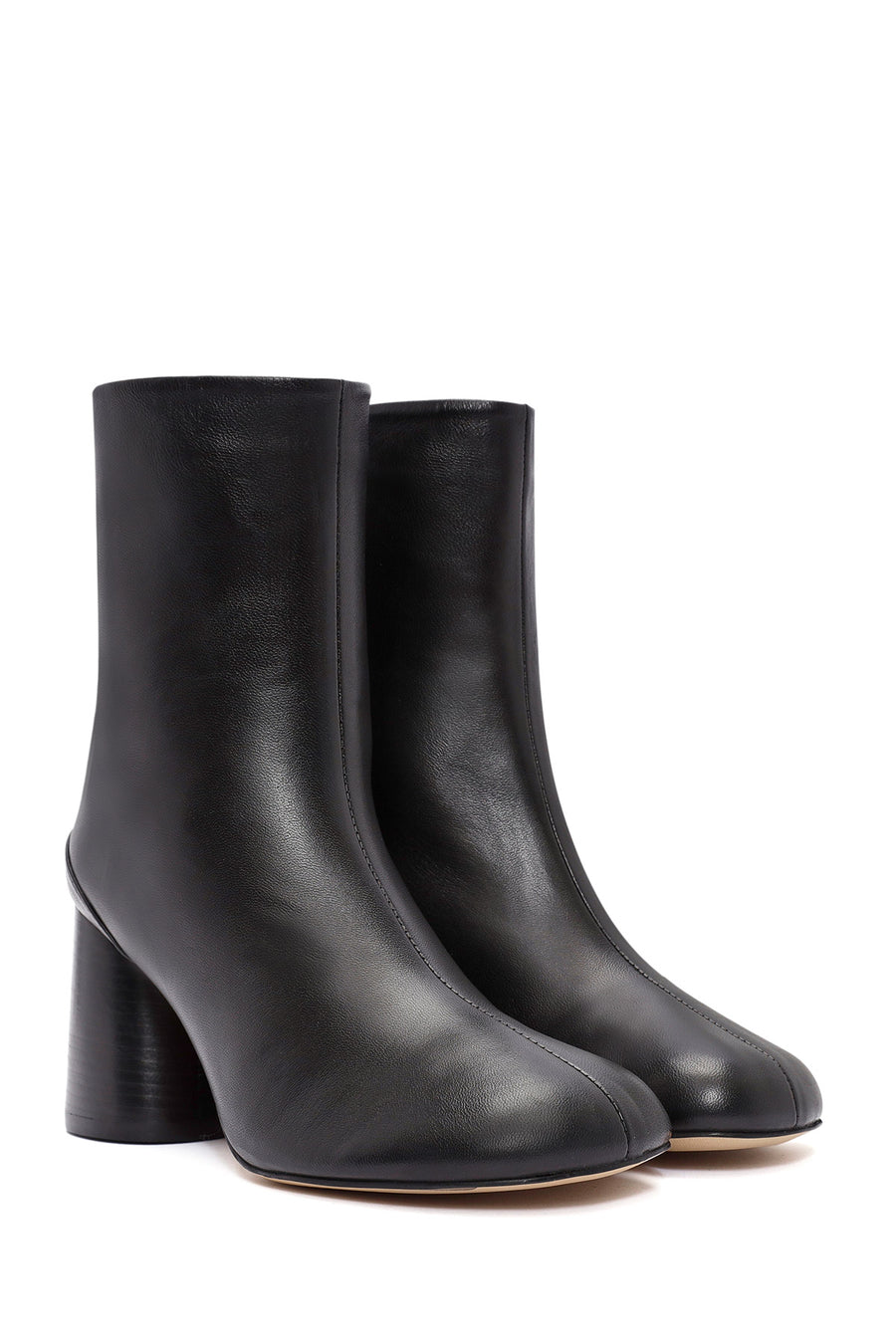 Women's Black Zippered Thick Heeled Leather Boots