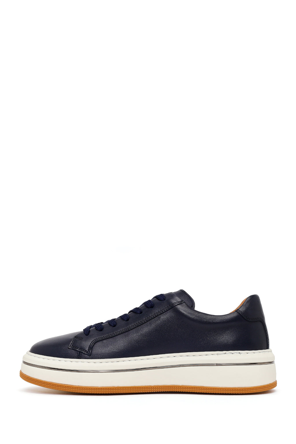 Erkek Lacivert Bağcıklı Kalın Tabanlı Deri Sneaker