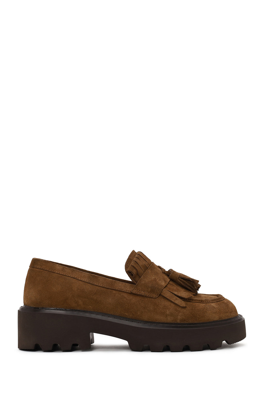 Kadın Camel Kalın Tabanlı Püsküllü Süet Deri Loafer