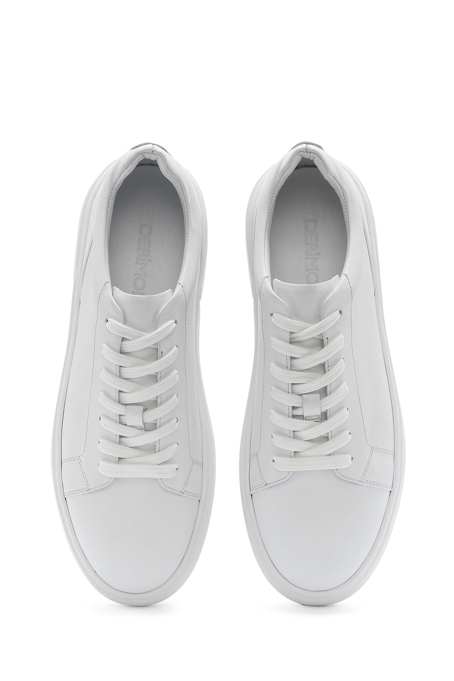 Erkek Beyaz Bağcıklı Deri Sneaker
