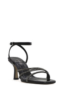 Women's Black Ankle Strap Stone Thin Heel Sandals | Derimod