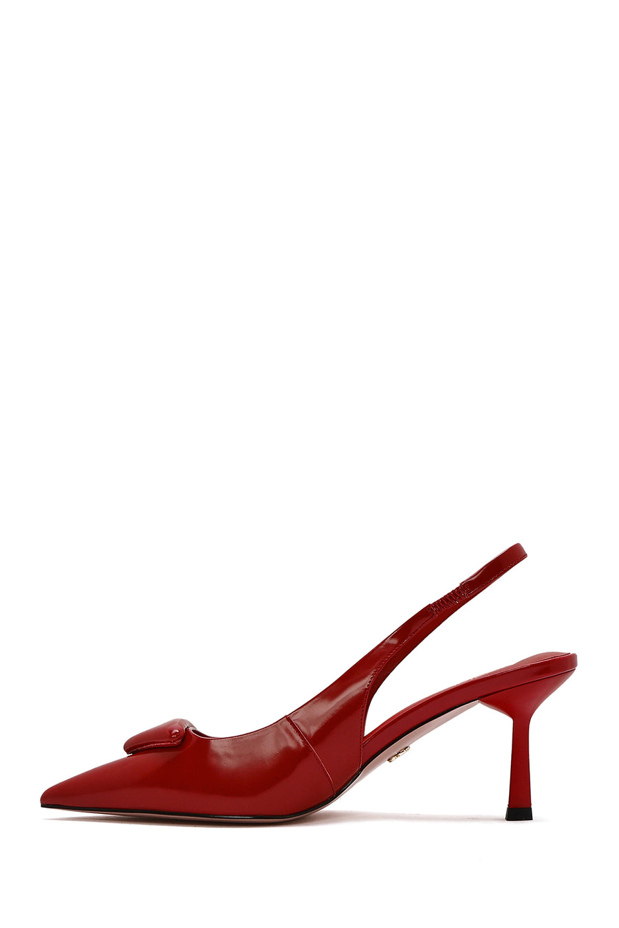 Women's Red Open Back Thin High Heel Leather Shoes
