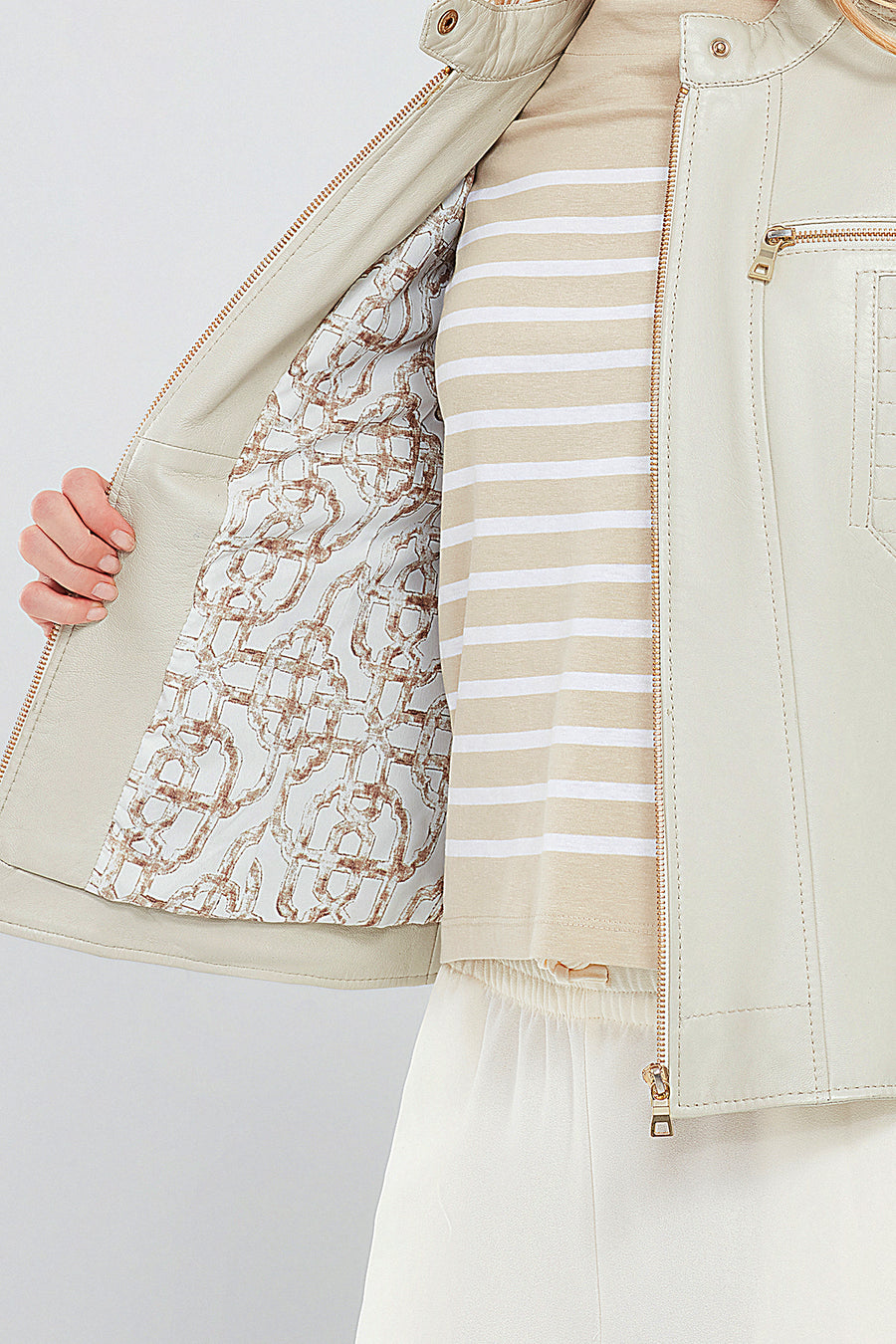 Marlyn Women's Beige Short Leather Jacket