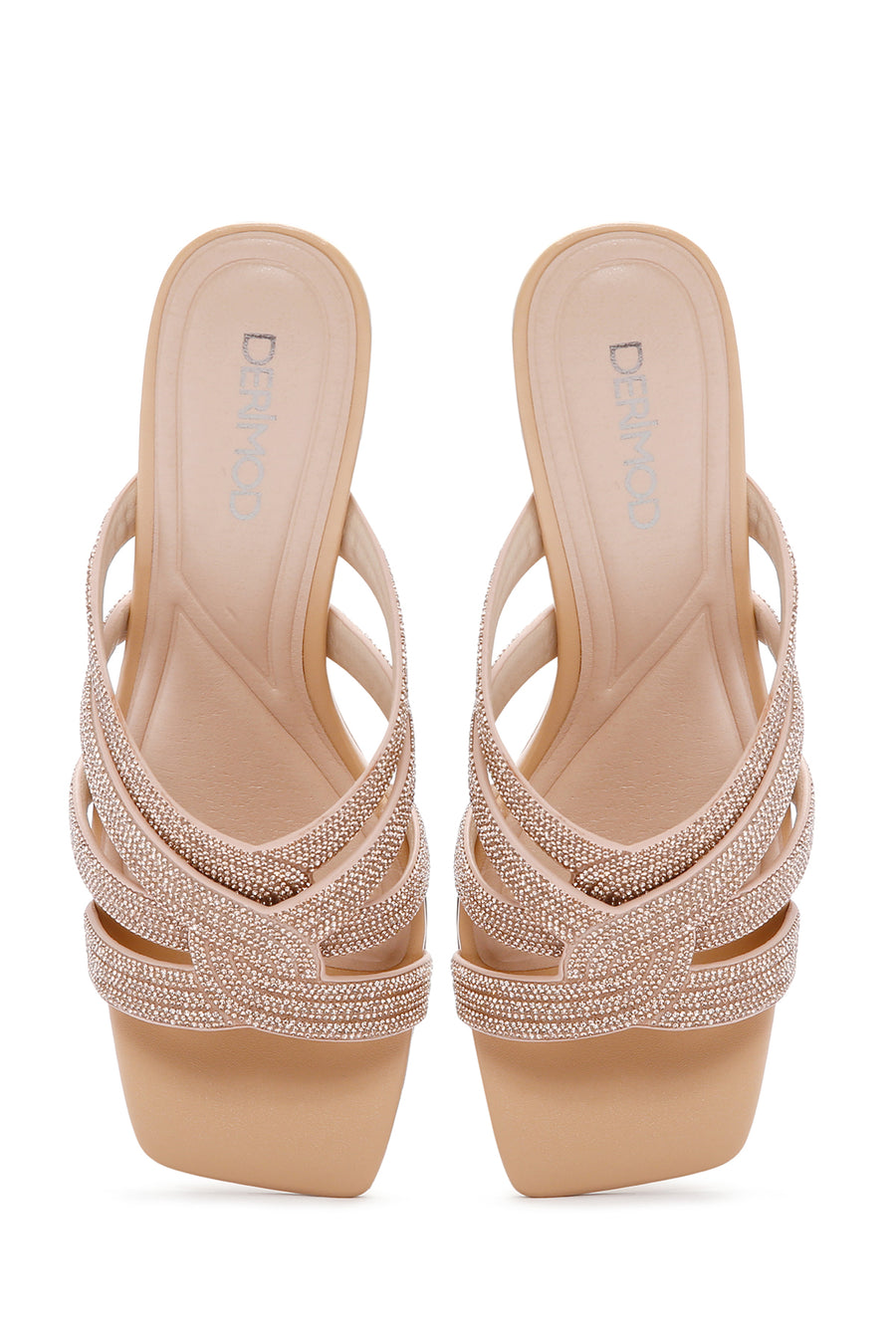 Women's Beige Stone Thin Heeled Slippers