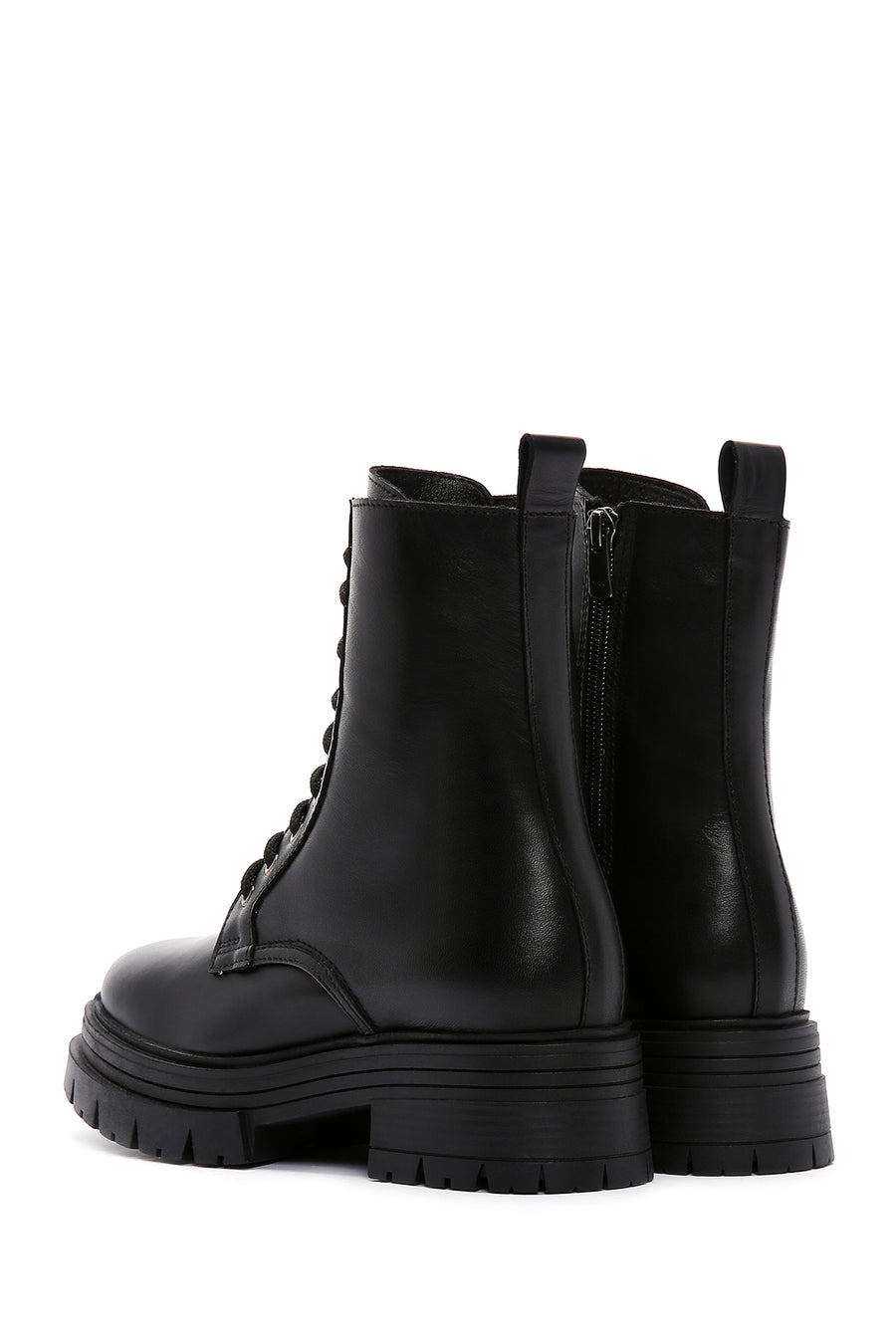 Women's Black Thick Soled Leather Boots