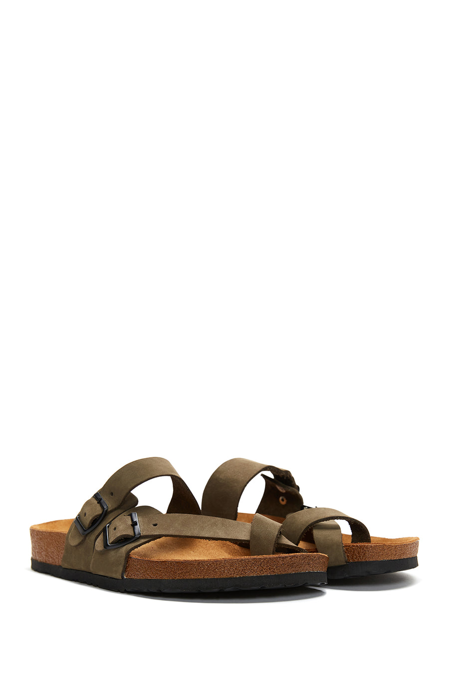 Men's Leather Double Buckle Slippers