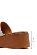 Woman Beige Thick Sole Leather Comfort Slippers | Derimod