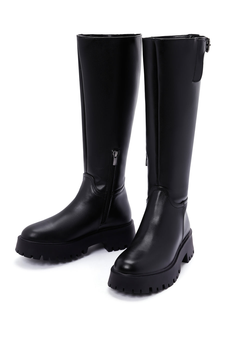 Women's Black Thick Soled Zippered Boots