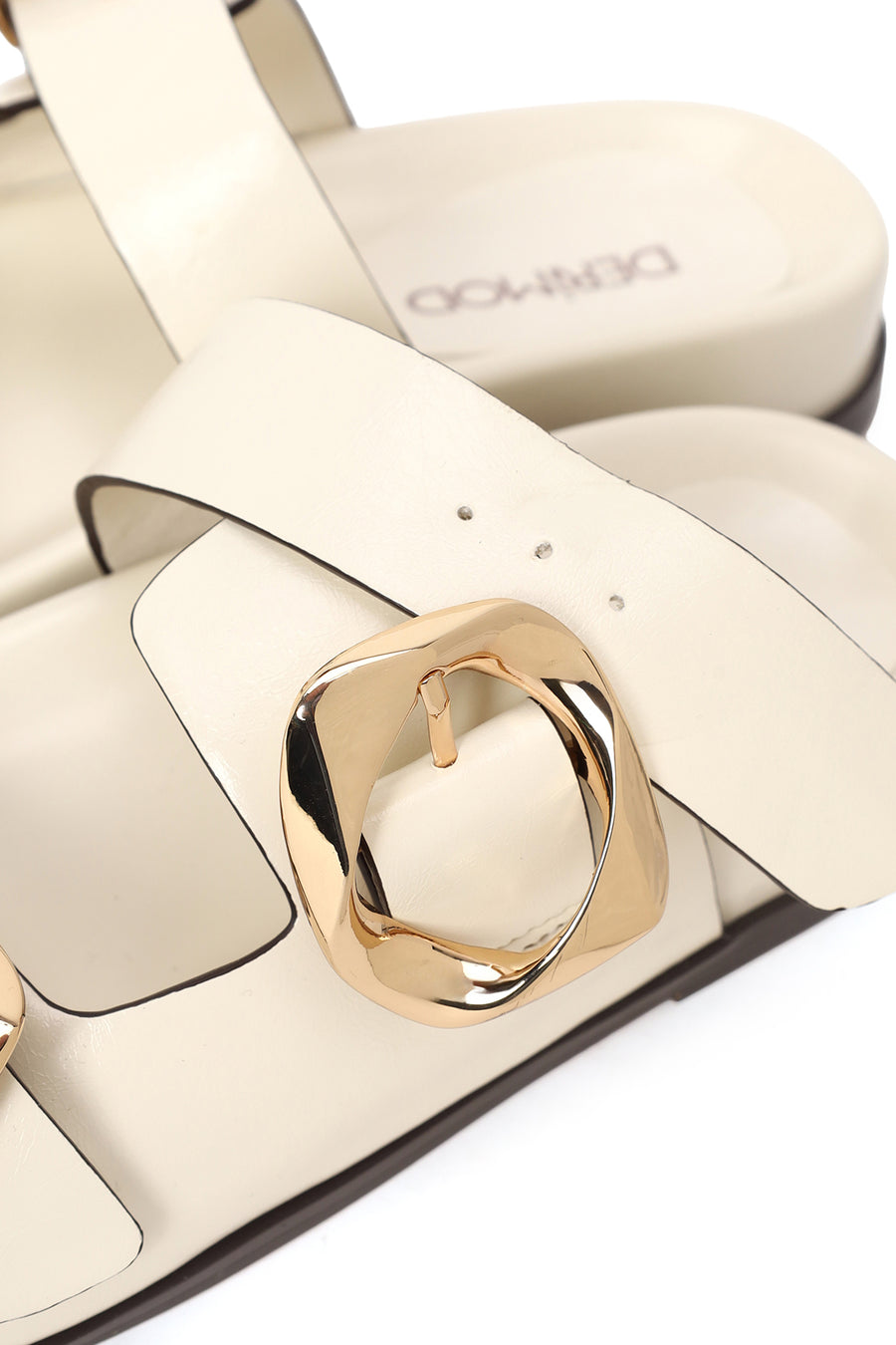 Woman Cream Double-Buckle Slippers