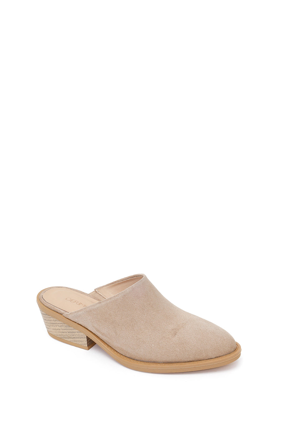 Woman Beige Mule Open Back Chunky Heeled Suede Slipper