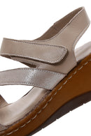 Women's Mink Leather Wedge Heel Comfort Sandals | Derimod