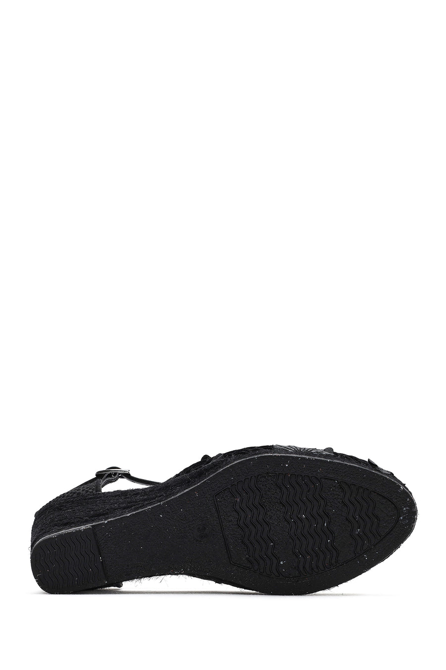Women's Black Ankle Strap Patterned Wedge Heel Espadrilles
