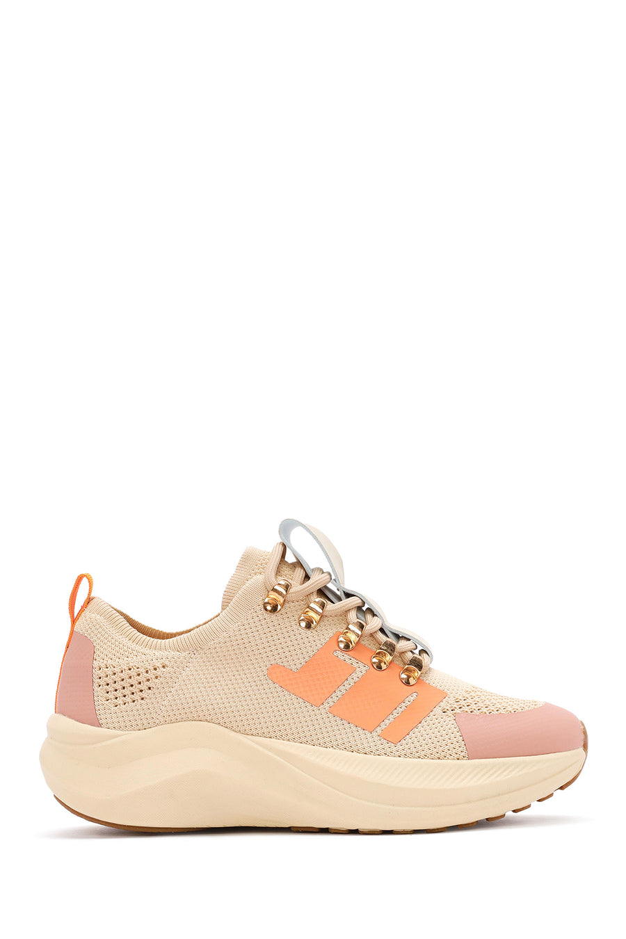 Derimod Zero Kadın Bej Kalın Tabanlı Bağcıklı Kumaş Sneaker 25SFD43166F | Derimod