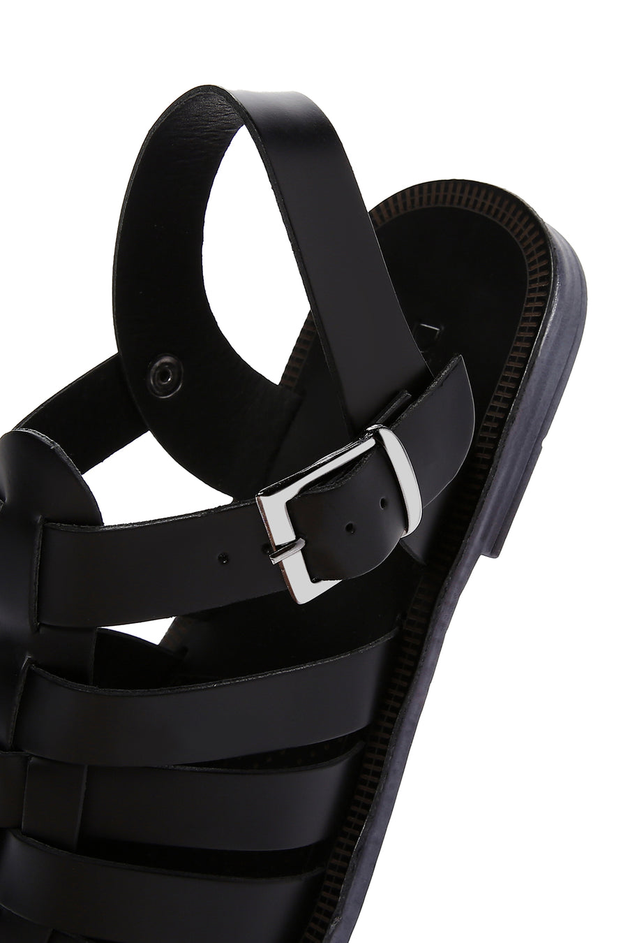 Men's Black Leather Buckle Flat Sandals