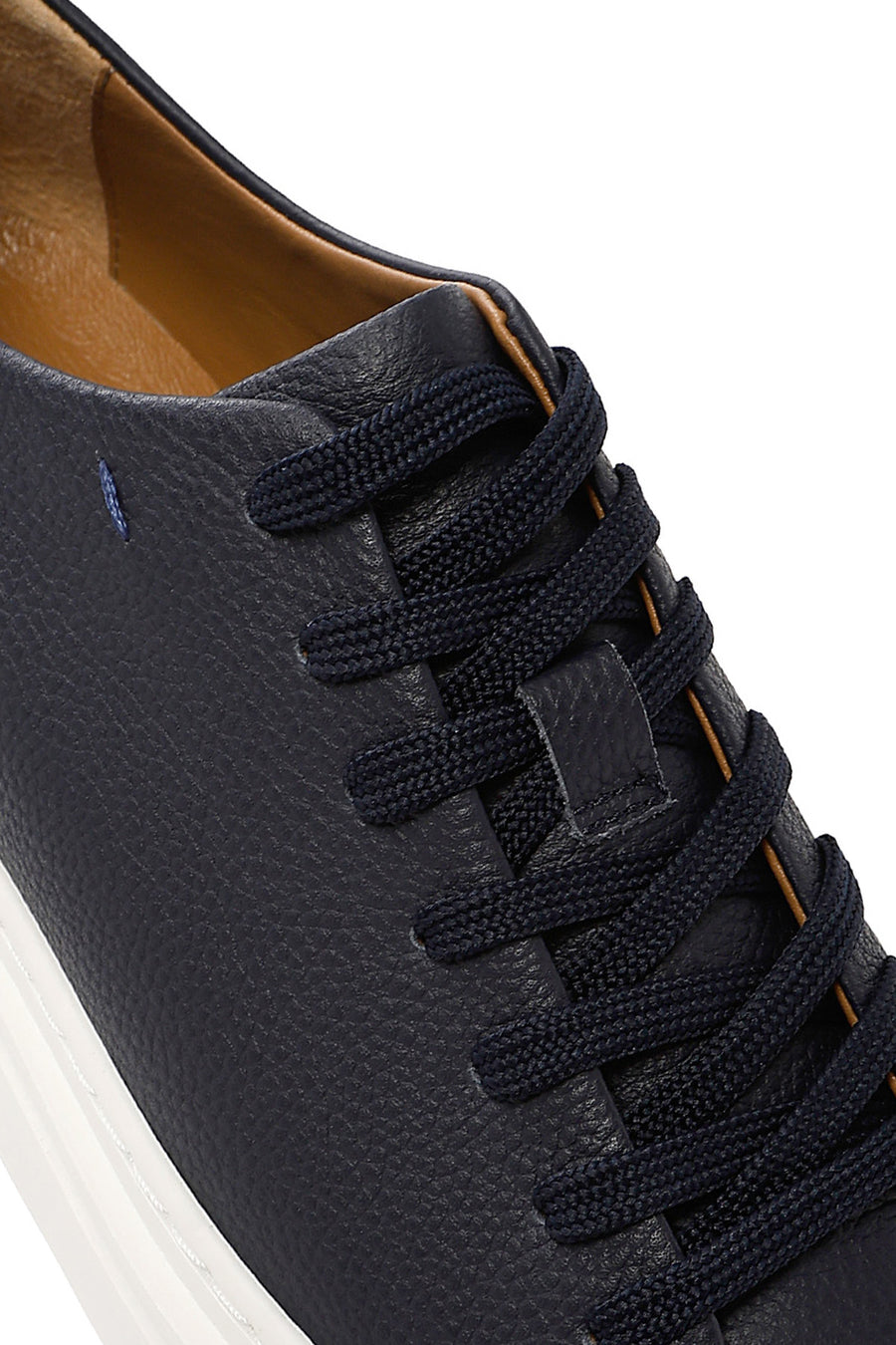 Erkek Lacivert Bağcıklı Kalın Tabanlı Deri Sneaker