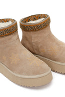 Woman Beige Patterned Suede Teddy Boots | Derimod